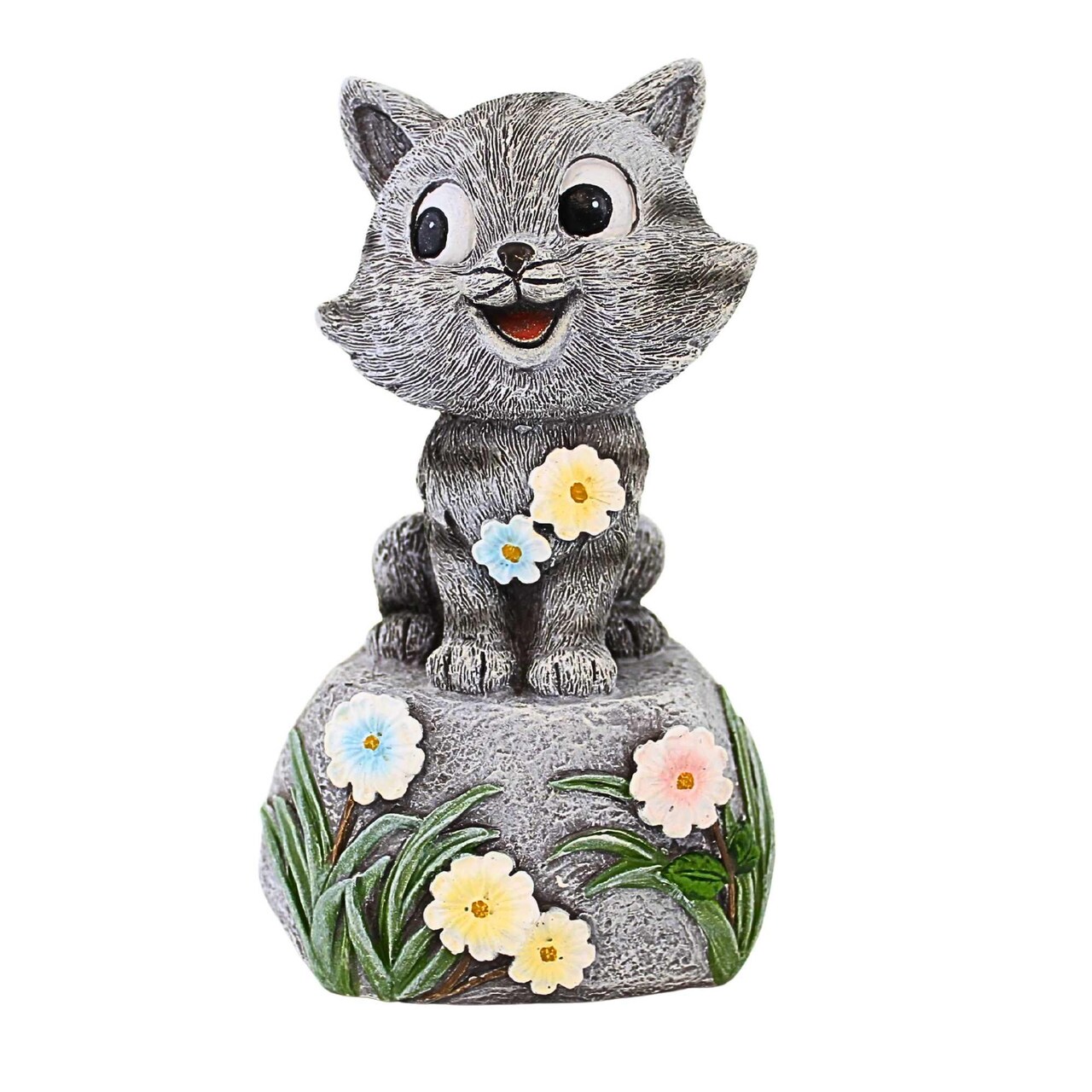 Roman 7.5 Inch Cat On Stone Figurine Summer Figurine , Summer Decor Kitten Spring Summer Flowers